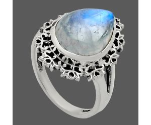 Rainbow Moonstone Ring size-7 EXR04582 R-1114, 11x15 mm