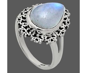 Rainbow Moonstone Ring size-8.5 EXR04583 R-1114, 11x15 mm