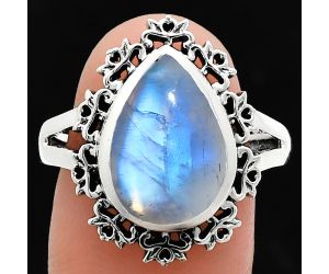 Rainbow Moonstone Ring size-9 EXR04584 R-1114, 11x15 mm