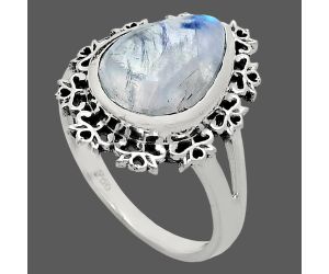 Rainbow Moonstone Ring size-9 EXR04584 R-1114, 11x15 mm