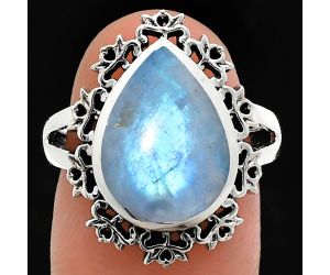 Rainbow Moonstone Ring size-7 EXR04585 R-1114, 11x15 mm