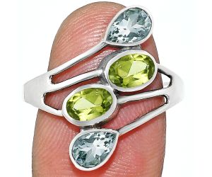 Sky Blue Topaz and Peridot Ring size-10 EXR04769 R-1053, 6x4 mm