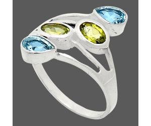 Sky Blue Topaz and Peridot Ring size-10 EXR04769 R-1053, 6x4 mm