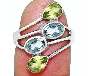 Sky Blue Topaz and Peridot Ring size-9.5 EXR04770 R-1053, 6x4 mm