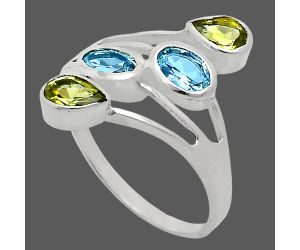 Sky Blue Topaz and Peridot Ring size-9.5 EXR04770 R-1053, 6x4 mm