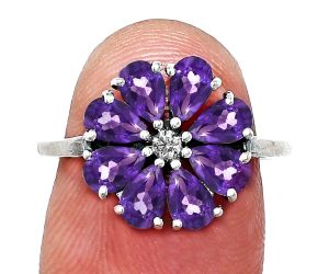 African Amethyst and Moissanite Ring size-7 EXR04811 R-1031, 3x5 mm