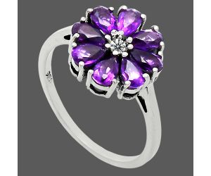 African Amethyst and Moissanite Ring size-7 EXR04811 R-1031, 3x5 mm