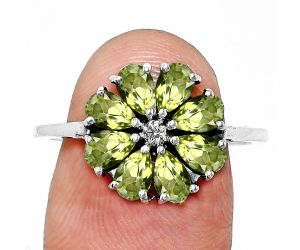 Peridot and Moissanite Ring size-9 EXR04839 R-1031, 3x5 mm