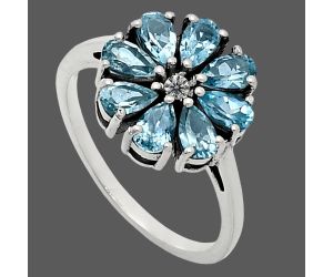 Sky Blue Topaz and Moissanite Ring size-8 EXR04854 R-1031, 3x5 mm