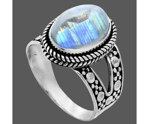 Rainbow Moonstone Ring size-9 EXR04917 R-1732, 10x14 mm