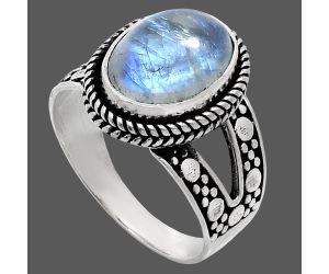 Rainbow Moonstone Ring size-10 EXR04919 R-1732, 10x14 mm