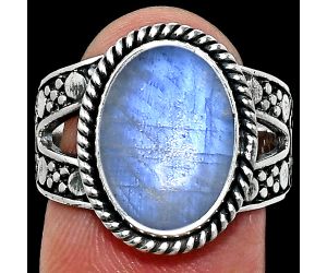 Rainbow Moonstone Ring size-8 EXR04946 R-1732, 10x14 mm