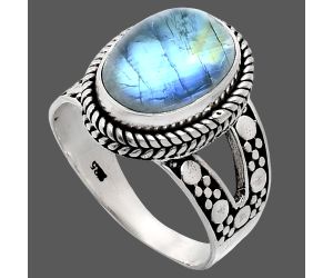 Rainbow Moonstone Ring size-9 EXR04948 R-1732, 10x14 mm