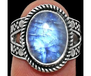 Rainbow Moonstone Ring size-7 EXR04949 R-1732, 10x14 mm