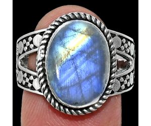 Rainbow Moonstone Ring size-9 EXR04950 R-1732, 10x14 mm