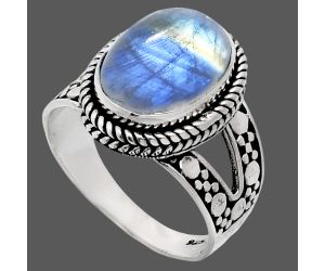 Rainbow Moonstone Ring size-9 EXR04950 R-1732, 10x14 mm