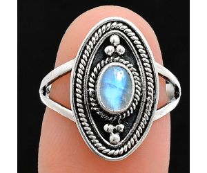 Rainbow Moonstone Ring size-7 EXR04967 R-1258, 6x4 mm