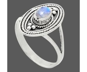 Rainbow Moonstone Ring size-8.5 EXR04972 R-1258, 6x4 mm