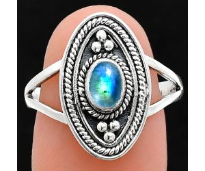 Rainbow Moonstone Ring size-8.5 EXR04973 R-1258, 6x4 mm