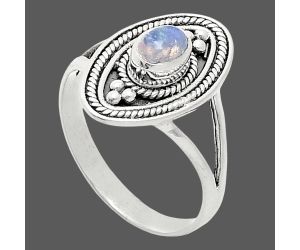 Rainbow Moonstone Ring size-8.5 EXR04973 R-1258, 6x4 mm