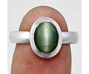 Genuine Cats Eye Ring size-8 EXR05119 R-1007, 7x9 mm