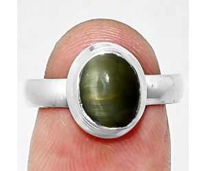 Genuine Cats Eye Ring size-7 EXR05136 R-1007, 7x9 mm