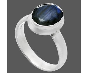 Faceted Blue Labradorite Ring size-6 EXR05155 R-1007, 8x10 mm