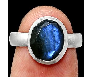 Faceted Blue Labradorite Ring size-6 EXR05156 R-1007, 8x10 mm