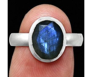 Faceted Blue Labradorite Ring size-8 EXR05157 R-1007, 8x10 mm