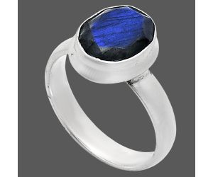 Faceted Blue Labradorite Ring size-6 EXR05160 R-1007, 8x10 mm