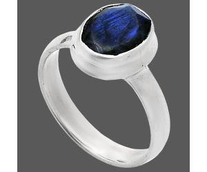 Faceted Blue Labradorite Ring size-7 EXR05161 R-1007, 7x10 mm