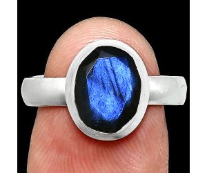 Faceted Blue Labradorite Ring size-8 EXR05162 R-1007, 8x10 mm