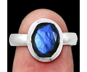 Faceted Blue Labradorite Ring size-7 EXR05163 R-1007, 8x10 mm