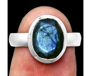 Faceted Blue Labradorite Ring size-6 EXR05164 R-1007, 8x10 mm