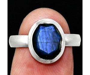 Faceted Blue Labradorite Ring size-7.5 EXR05165 R-1007, 8x10 mm