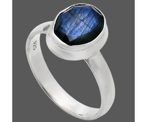 Faceted Blue Labradorite Ring size-7.5 EXR05165 R-1007, 8x10 mm