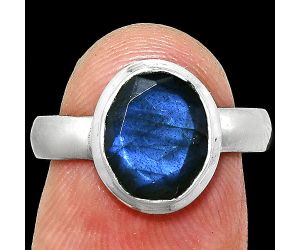 Faceted Blue Labradorite Ring size-7 EXR05167 R-1007, 8x10 mm