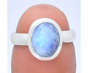 Rainbow Moonstone Checker Ring size-6 EXR05169 R-1007, 8x10 mm