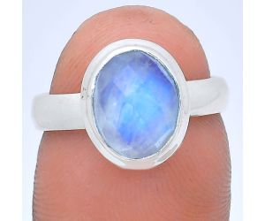 Rainbow Moonstone Checker Ring size-6 EXR05171 R-1007, 8x10 mm