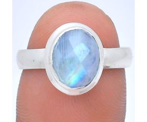 Rainbow Moonstone Checker Ring size-7 EXR05175 R-1007, 8x10 mm