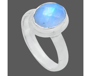 Rainbow Moonstone Checker Ring size-7 EXR05180 R-1007, 8x10 mm