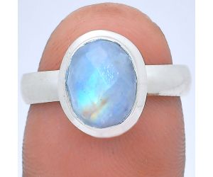 Rainbow Moonstone Checker Ring size-7 EXR05182 R-1007, 8x10 mm