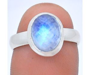 Rainbow Moonstone Checker Ring size-7 EXR05183 R-1007, 8x10 mm