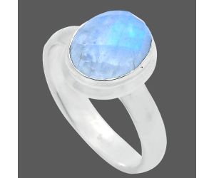 Rainbow Moonstone Checker Ring size-7 EXR05183 R-1007, 8x10 mm