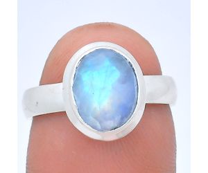 Rainbow Moonstone Checker Ring size-7 EXR05185 R-1007, 8x10 mm