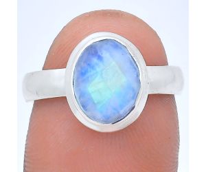 Rainbow Moonstone Checker Ring size-7 EXR05187 R-1007, 8x10 mm