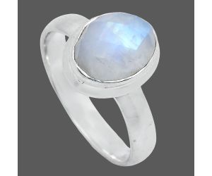 Rainbow Moonstone Checker Ring size-7 EXR05187 R-1007, 8x10 mm