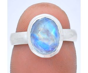 Rainbow Moonstone Checker Ring size-6 EXR05190 R-1007, 8x10 mm