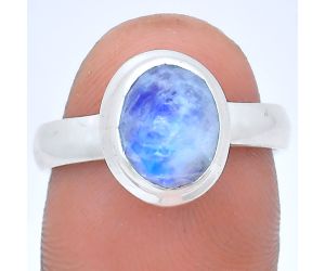 Rainbow Moonstone Checker Ring size-8 EXR05192 R-1007, 8x10 mm