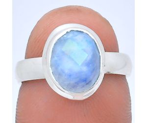 Rainbow Moonstone Checker Ring size-6 EXR05193 R-1007, 8x10 mm